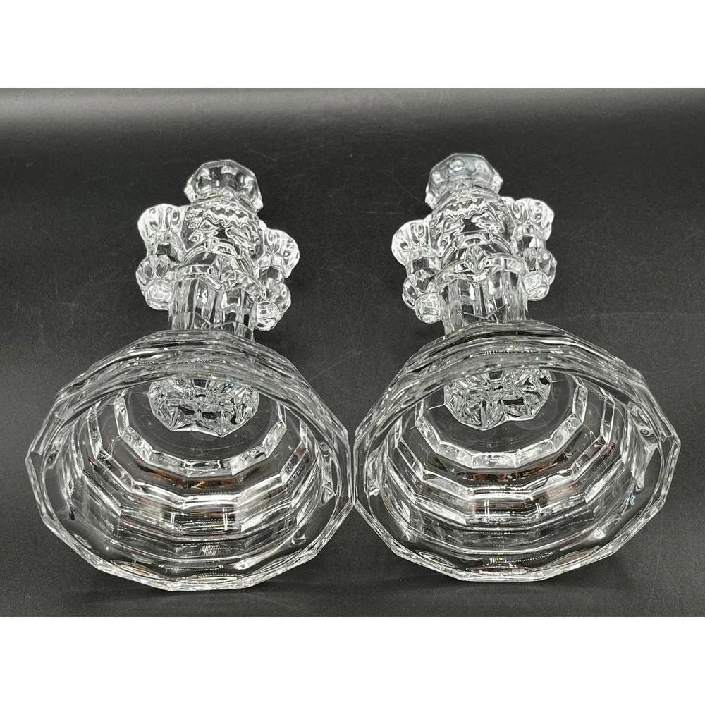 Vtg Pair Crystal Nutcracker Soldier Taper Candle Holders Lead Glass 8